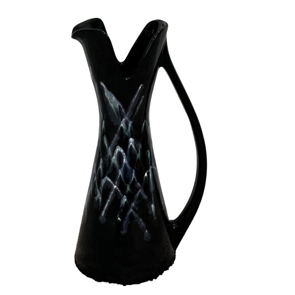 MCM Mid Century Vintage Royal Haeger Black Drip Glaze Ceramic Pitcher Vase - Picture 1 of 8